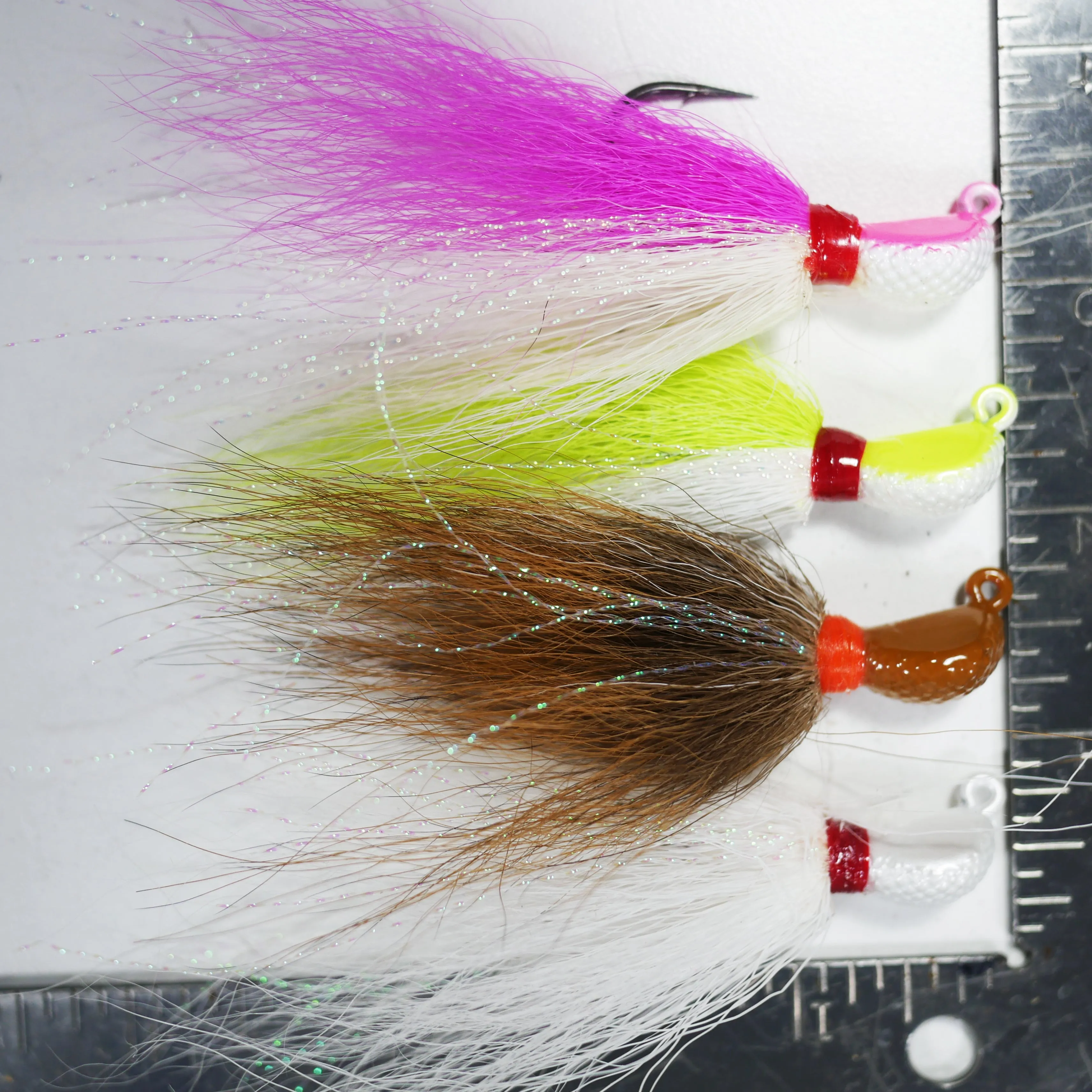 Sample Pack (2 or 4 each color) - 1/2 oz Bucktail Jig - Cobra Jighead 2X Strong Mustad Hook (White, Brown, Pink, Chartreuse)