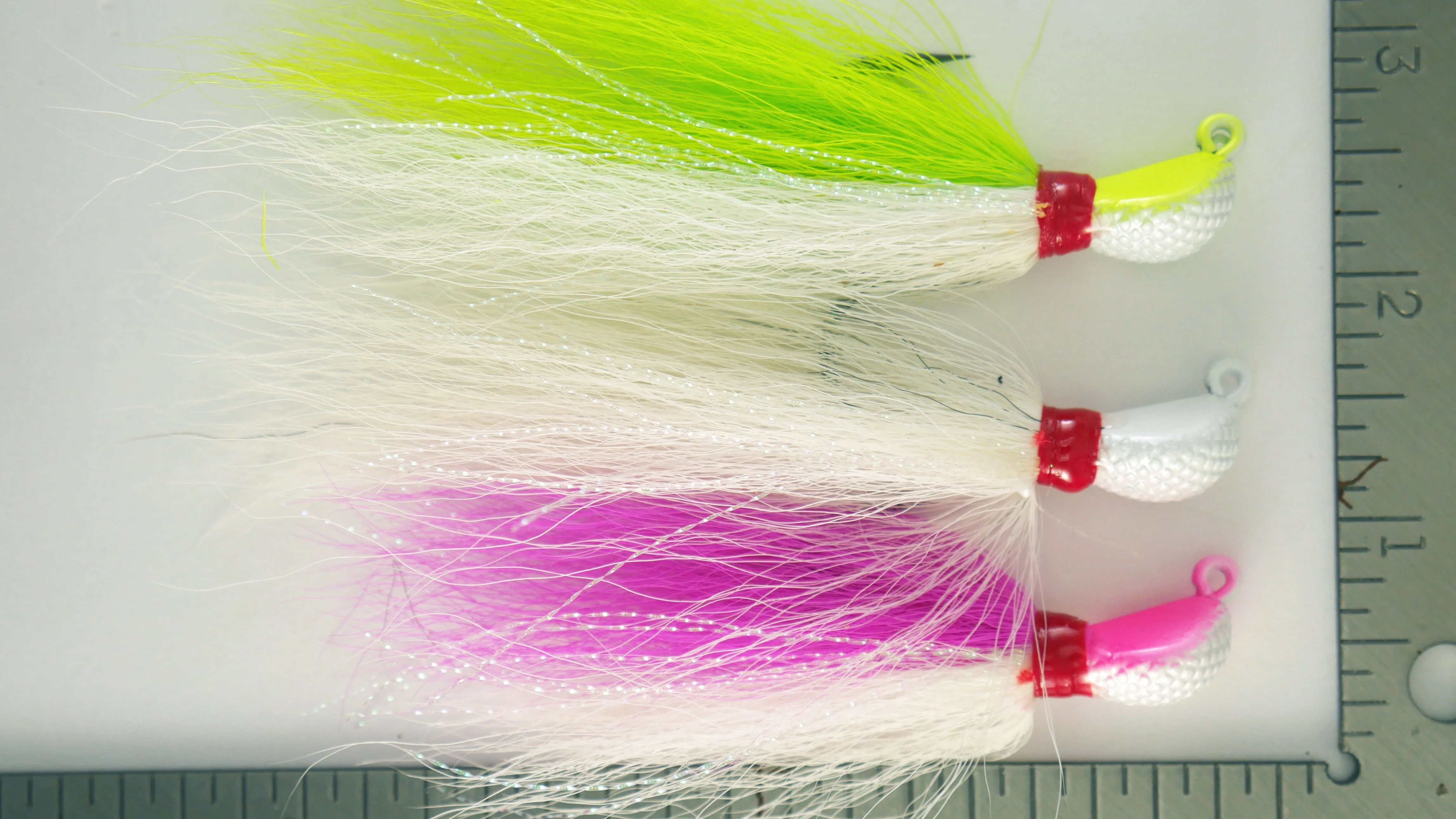 Sample Pack (2 or 4 each color) - 1/2 oz Bucktail Jig - Cobra Jighead 2X Strong Mustad Hook (White, Pink, Chartreuse)
