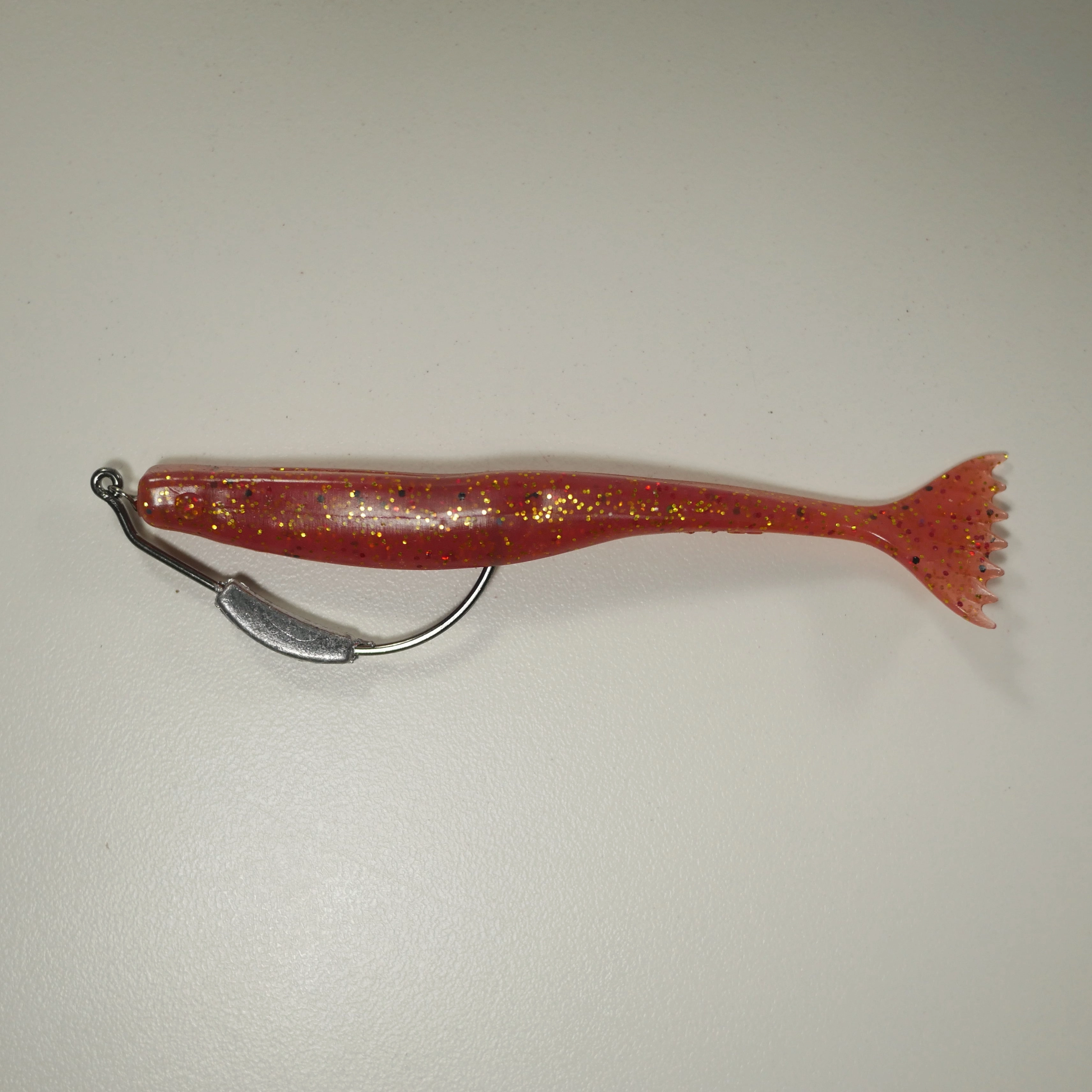 WEIGHTED HOOK RIGGING KIT (Qty 5) SHMINNOW (Shrimp/Minnow) 4" Soft Plastic Shrimp/Fluke (Qty 20) - CRANBERRY