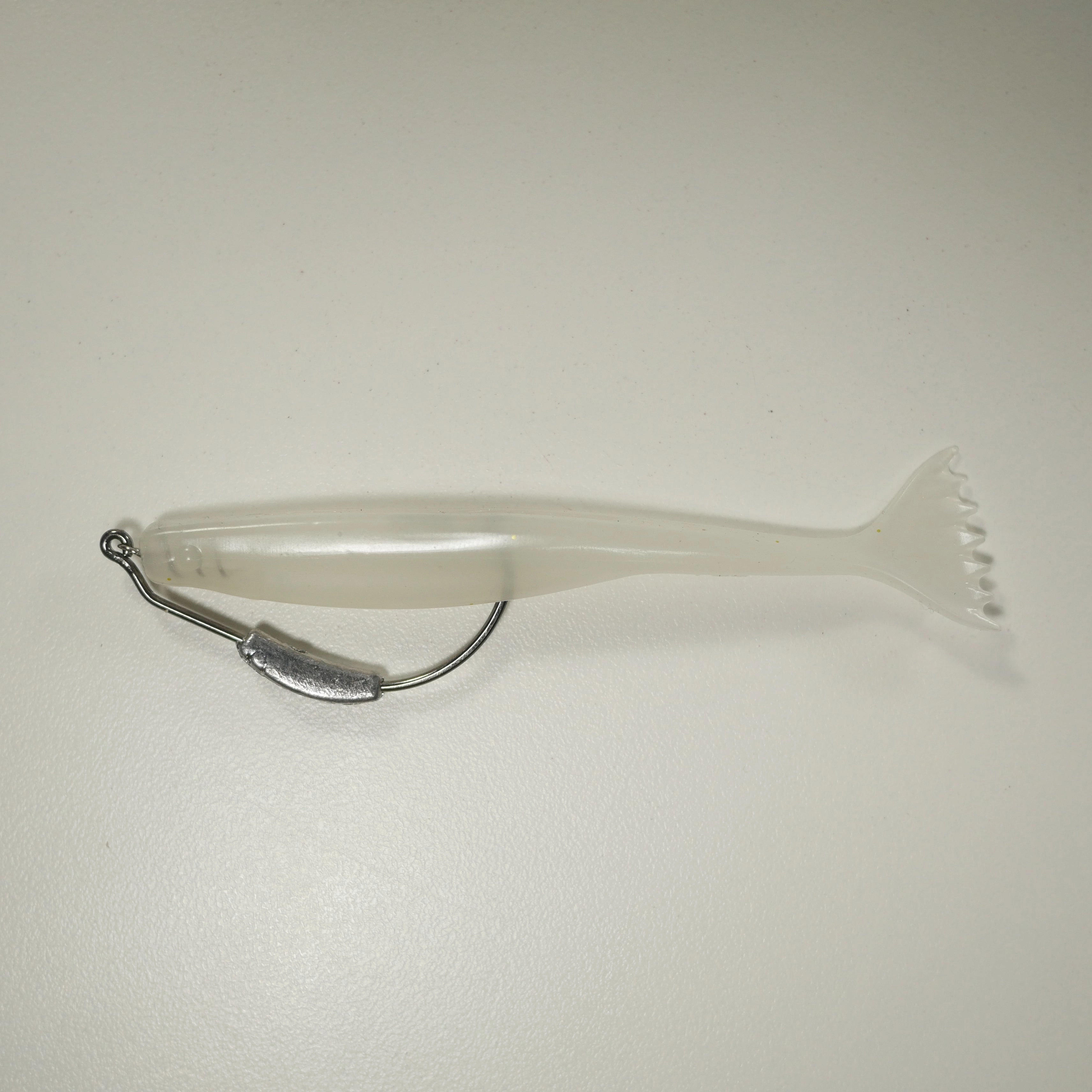 WEIGHTED HOOK RIGGING KIT (Qty 5) SHMINNOW (Shrimp/Minnow) 4" Soft Plastic Shrimp/Fluke (Qty 20) - GLOW