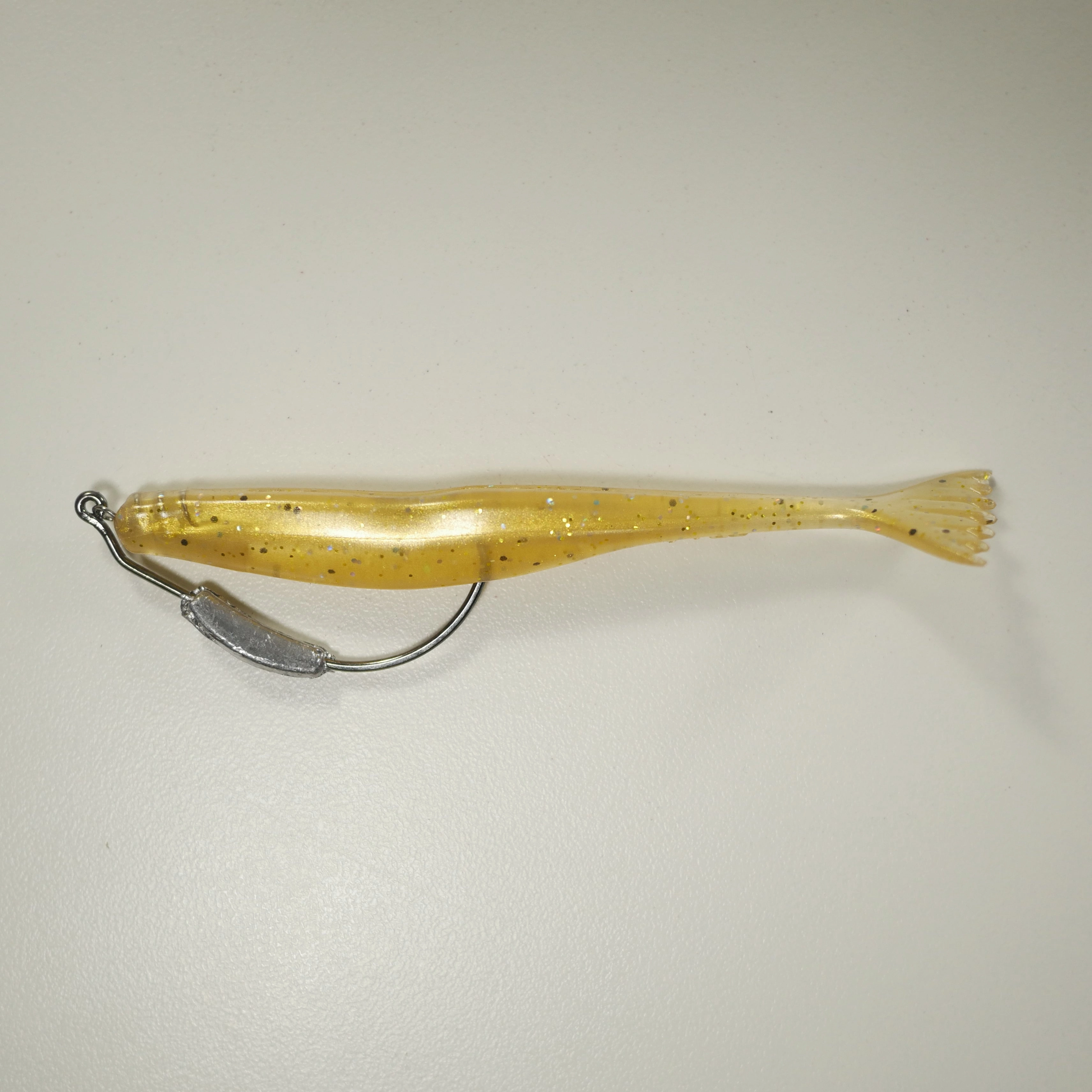 WEIGHTED HOOK RIGGING KIT (Qty 5) SHMINNOW (Shrimp/Minnow) 4" Soft Plastic Shrimp/Fluke (Qty 20) - GOLD
